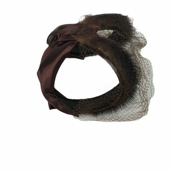 Vintage 1950s Brown Mink Satin Hat Band With Netting - Picture 2 of 5